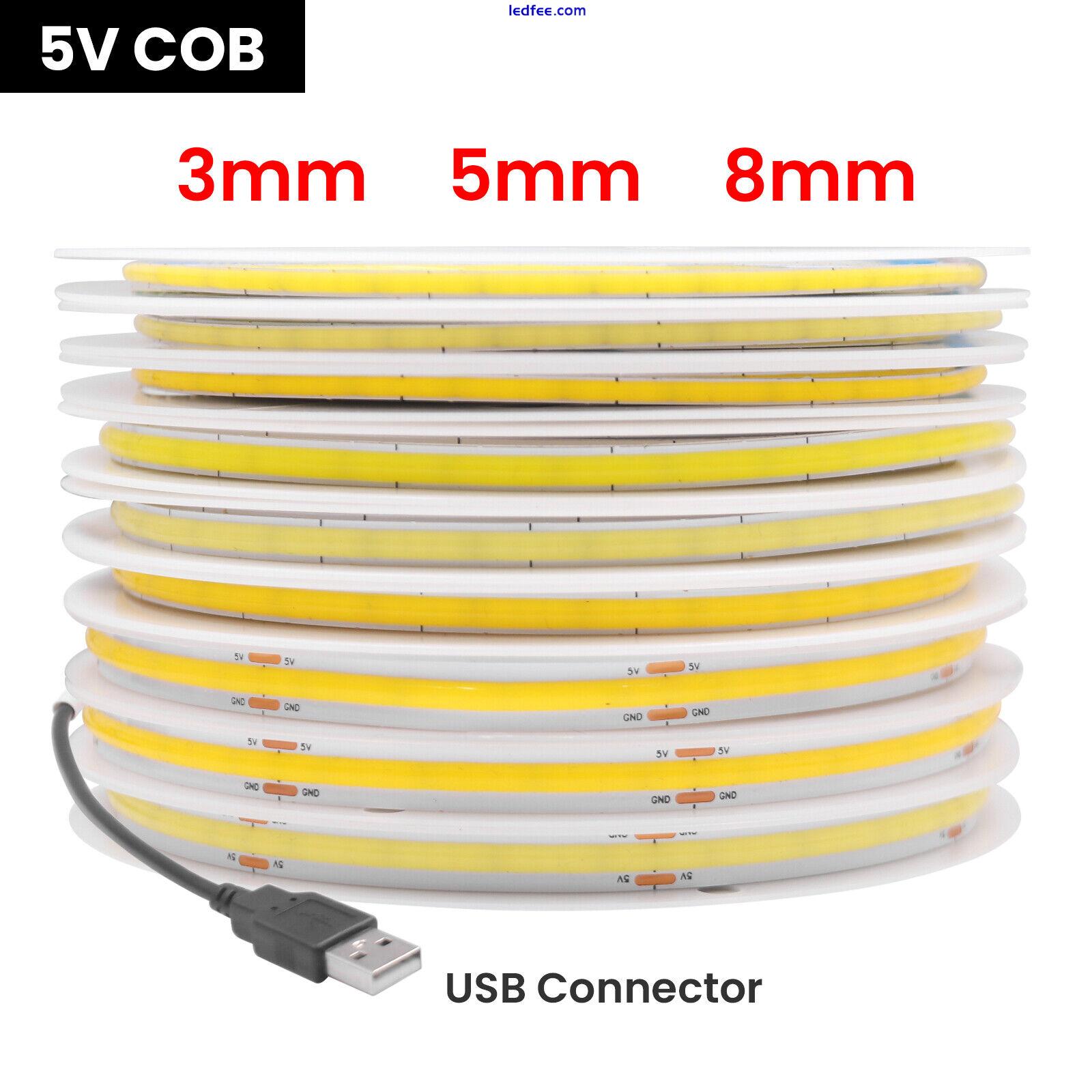 3MM 5MM 8MM USB LED COB Strip Lights 320led/m Flexible tape rope Lamp 9 colors 2 