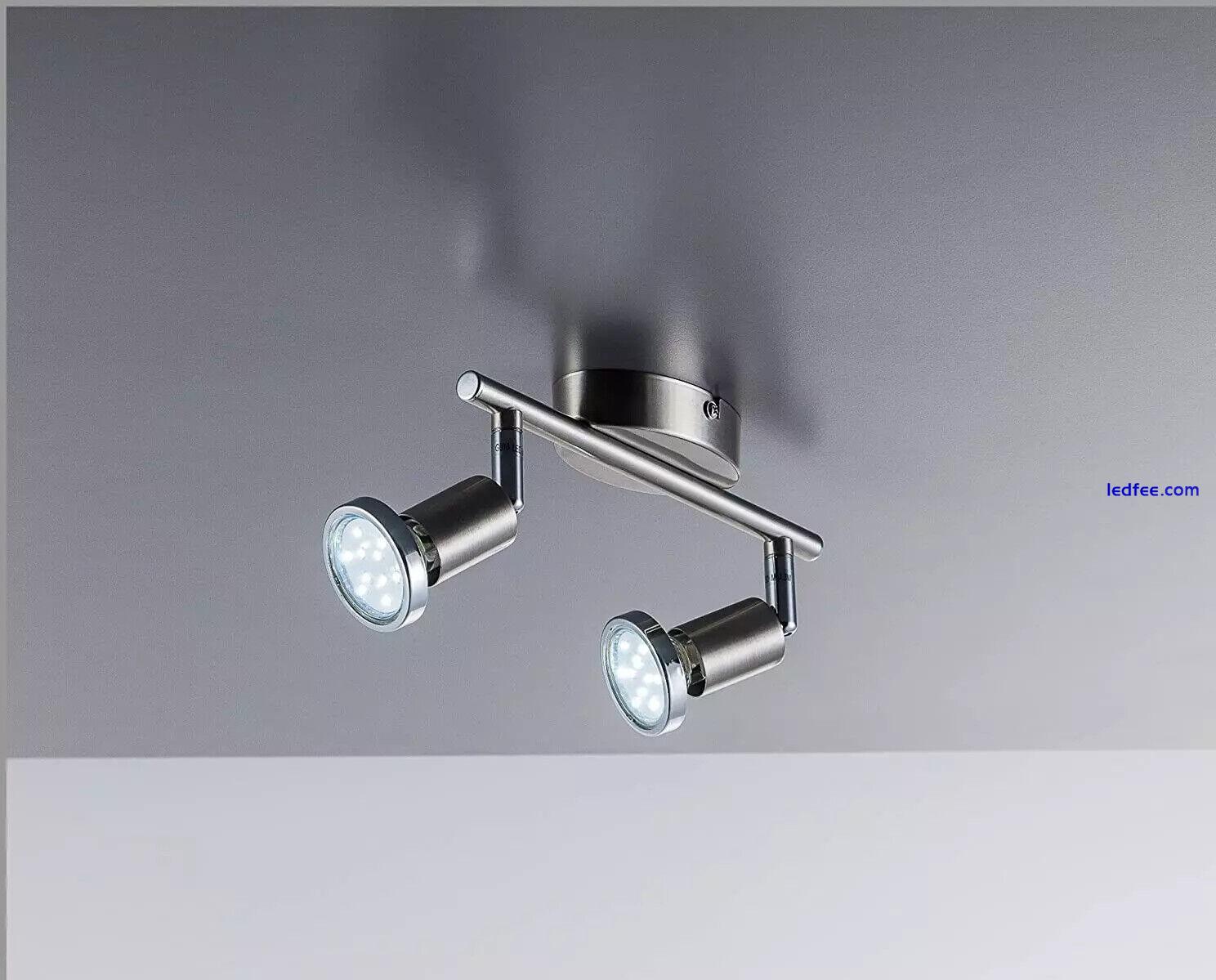 LED Ceiling Spotlight Bar 2 Way Twin GU10 Spotlight Bell Satin Silver / Chrome 0 