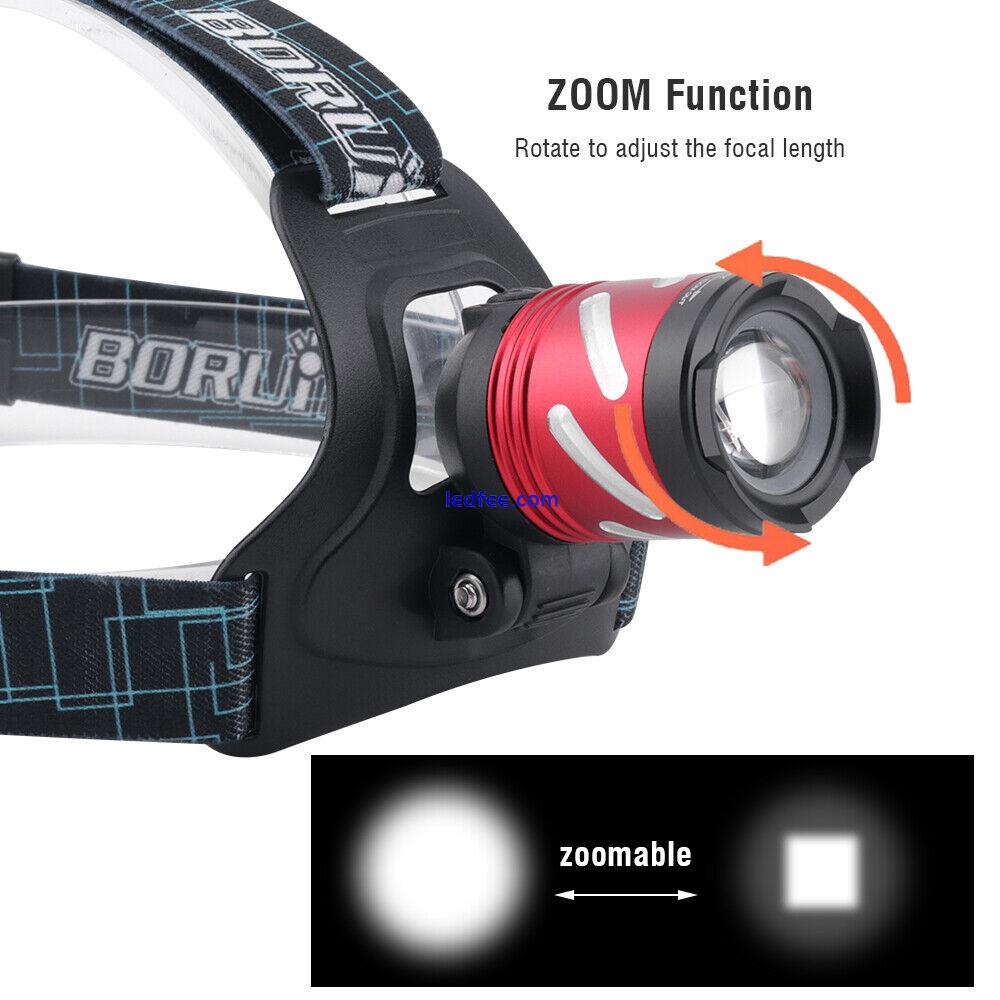 Super Bright Waterproof Head Torch Headlight LED Zoom USB Rechargeable Headlamp 3 