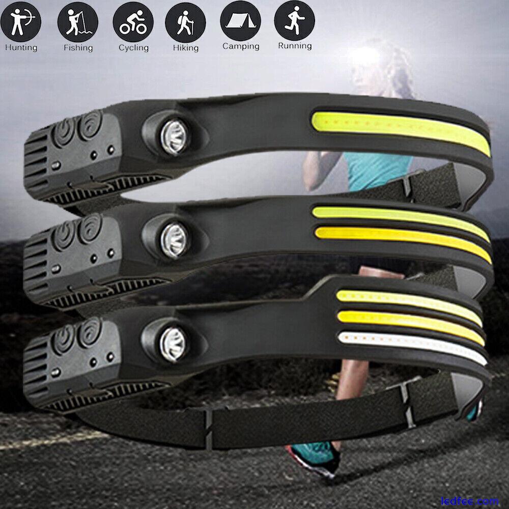 COB LED Headlamp USB Rechargeable Headlight Torch Work Light Bar Head Band Lamp 1 