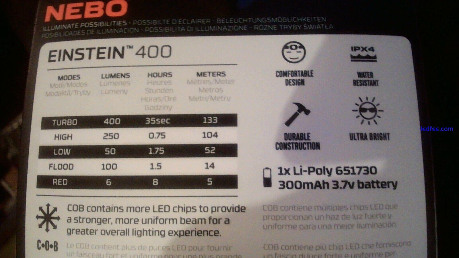 Nebo Einstein 400 (400 Lumens) Rechargeable Headlamp Head Torch. COB. New/Boxed. 3 