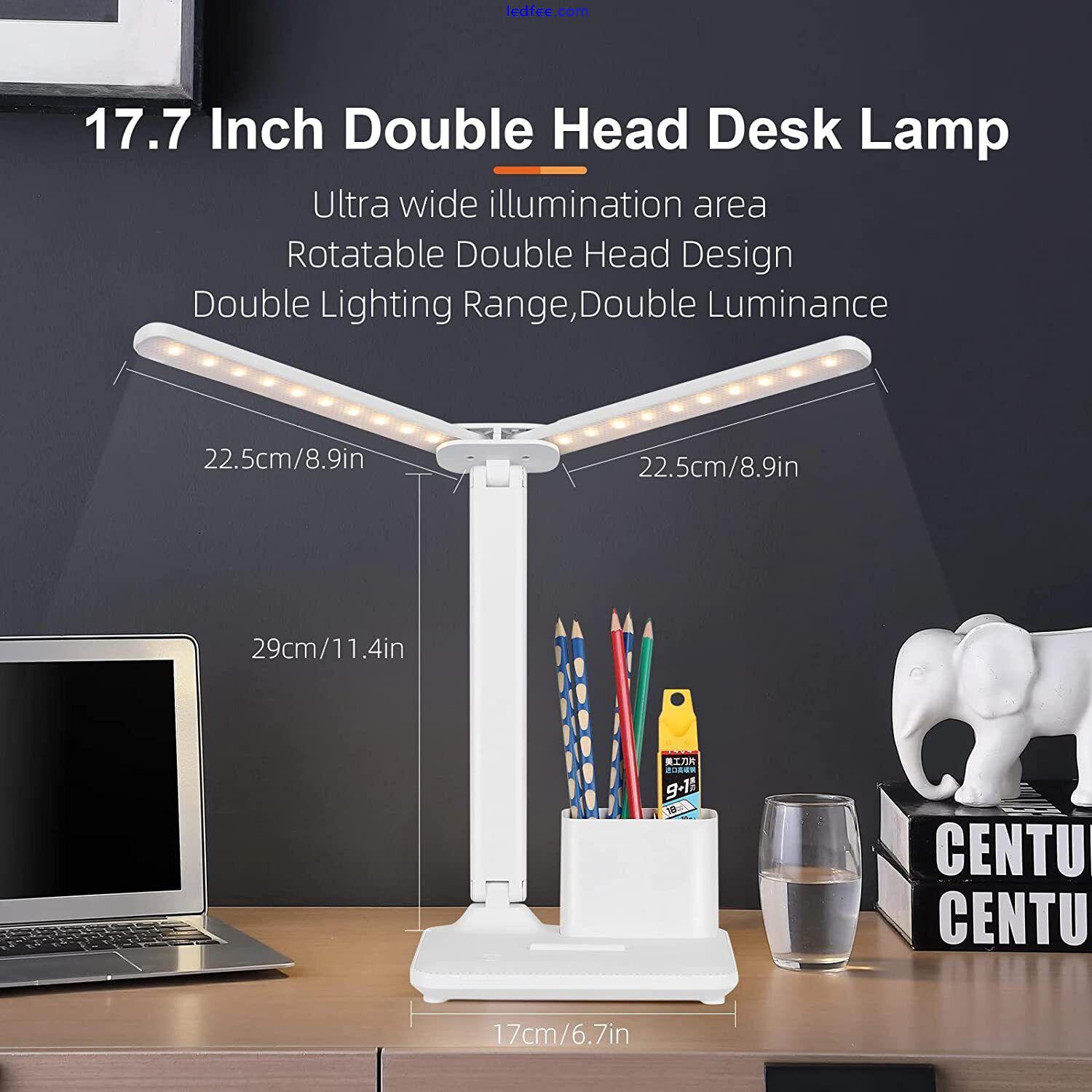 2 Head LED Touch Desk Lamp Dimmable Bedroom Reading Light with Pen Phone Holder 0 