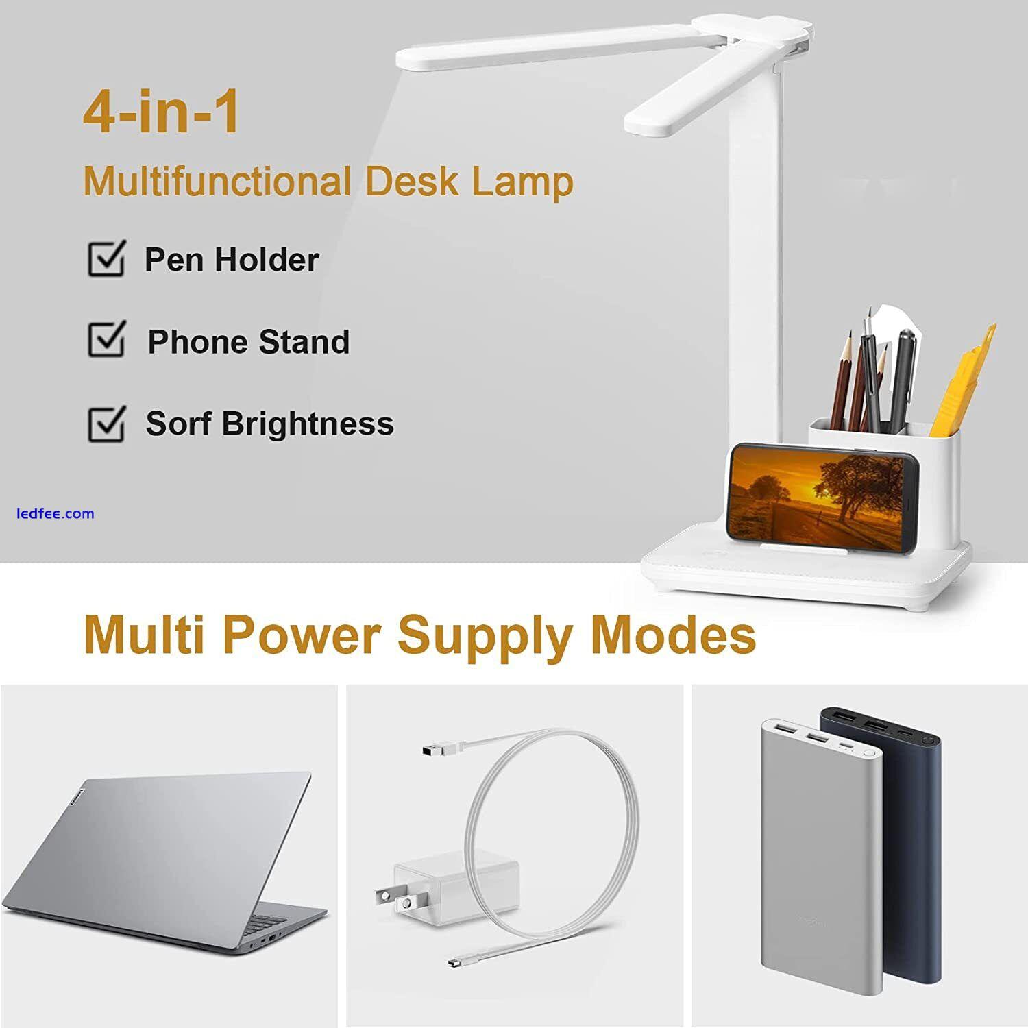 2 Head LED Touch Desk Lamp Dimmable Bedroom Reading Light with Pen Phone Holder 1 