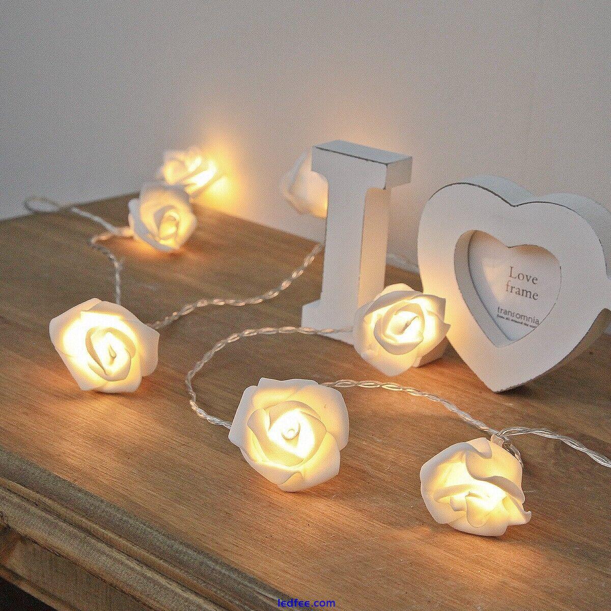 4m Battery White Rose Flower LED Clear Cable Fairy String Bedroom Indoor Lights 2 