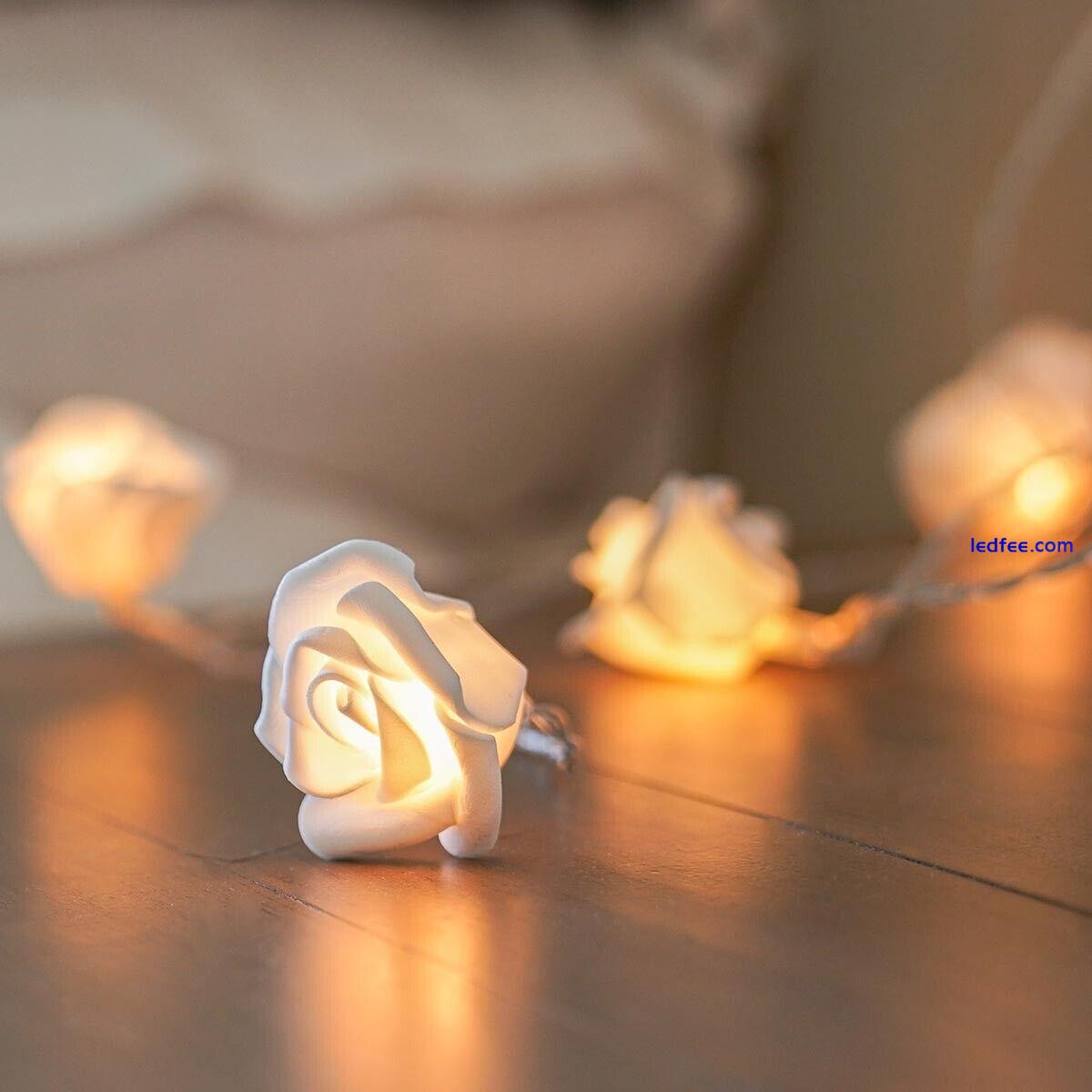 4m Battery White Rose Flower LED Clear Cable Fairy String Bedroom Indoor Lights 0 