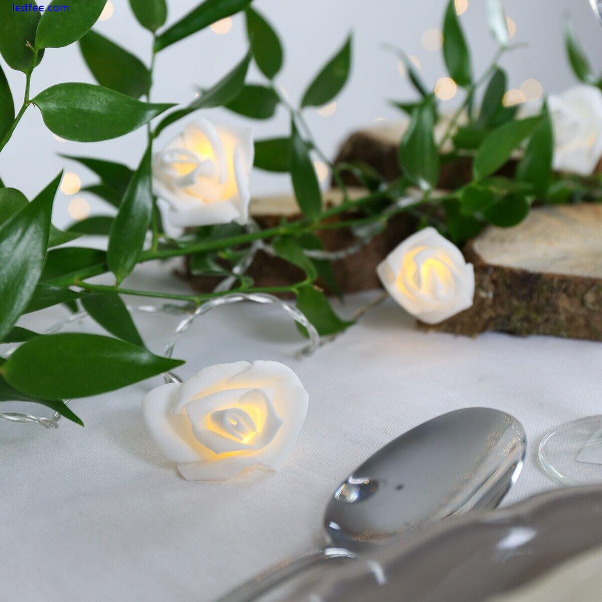 4m Battery White Rose Flower LED Clear Cable Fairy String Bedroom Indoor Lights 4 