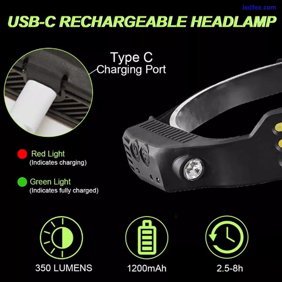 COB LED Headlamp USB Rechargeable Headlight Bar Head Band Torch Work Light 6000K 1 