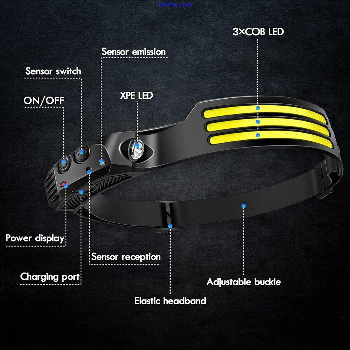 COB LED Headlamp USB Rechargeable Headlight Torch Work Light Bar Head Band Lamp 3 