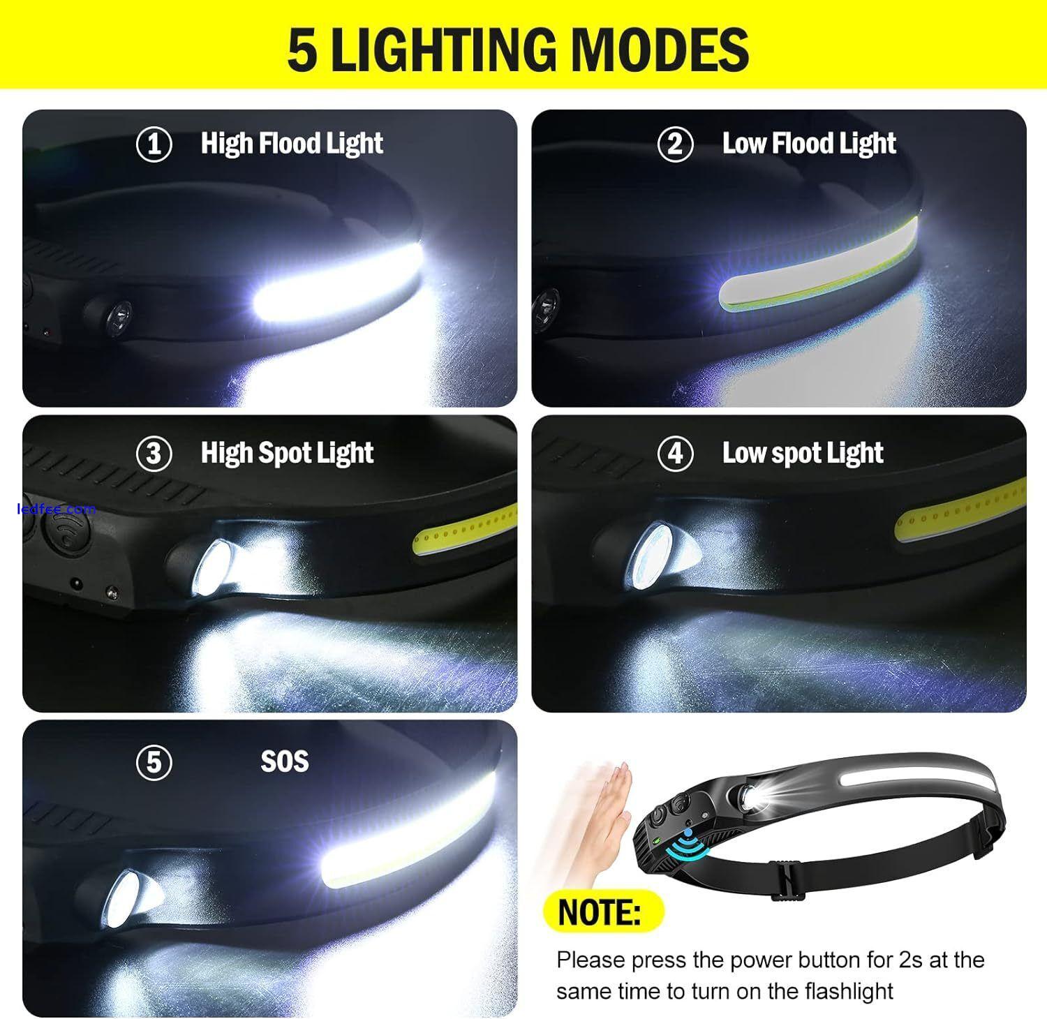 COB LED Headlamp USB Rechargeable Headlight Torch Work Light Bar Head Band Lamp 2 
