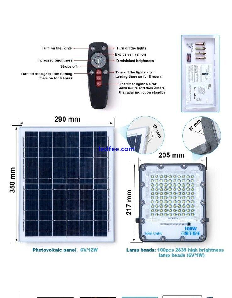 100W LED Solar Floodlight Panel Street Lights Outdoor Waterproof Remote Control 3 