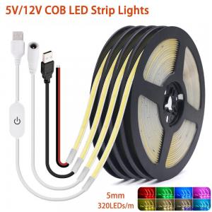 High Density COB LED Strip Lights 5V 12V Flexible Tape Rope Cabinet Kitchen Lamp