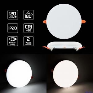 Frameless Rimless LED Panel Light Recessed Round Ceiling Lamp Adjustable Cut-Out