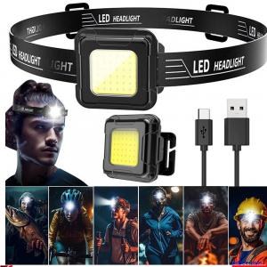 COB LED Headlamp USB Rechargeable Headlight Torch Work Light Bar Head Band Lamp