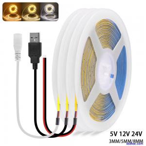 5V 12V 24V COB LED Strip Light 3mm 5mm 8mm White Flexible Tape Cabinet Lighting