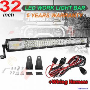 32INCH LED LIGHT BAR Tri Row Spot Flood Combo Truck Offroad 4WD ATV SUV +Wire