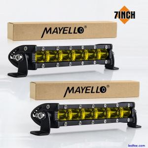 Pair 7&apos;&apos; yellow Slim LED Light Bar Spot Flood Combo Work Offroad SUV Driving ATV