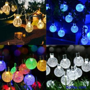 LED Solar Powered Garden Party Fairy String Crystal Ball Lights Outdoor Light