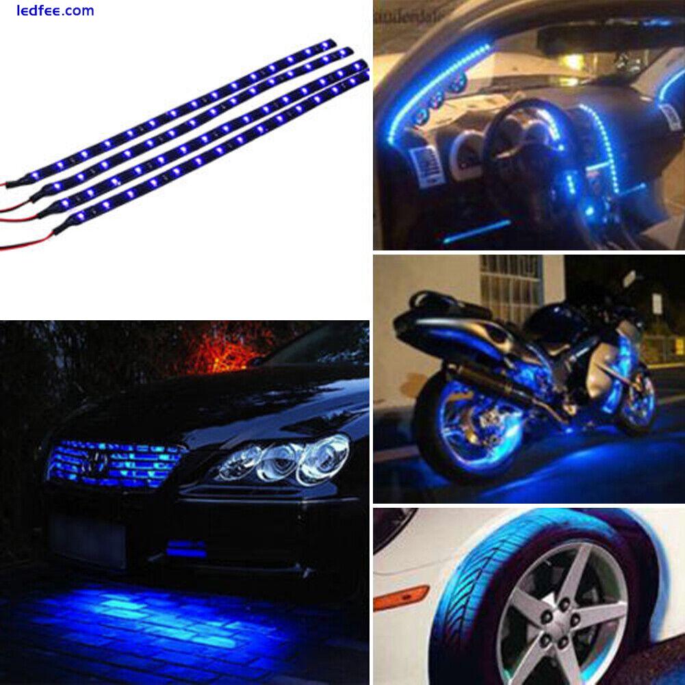 Blue 4pcs 30CM/15 LED Car Motors Truck Flexible Strip Light Waterproof 12V 0 