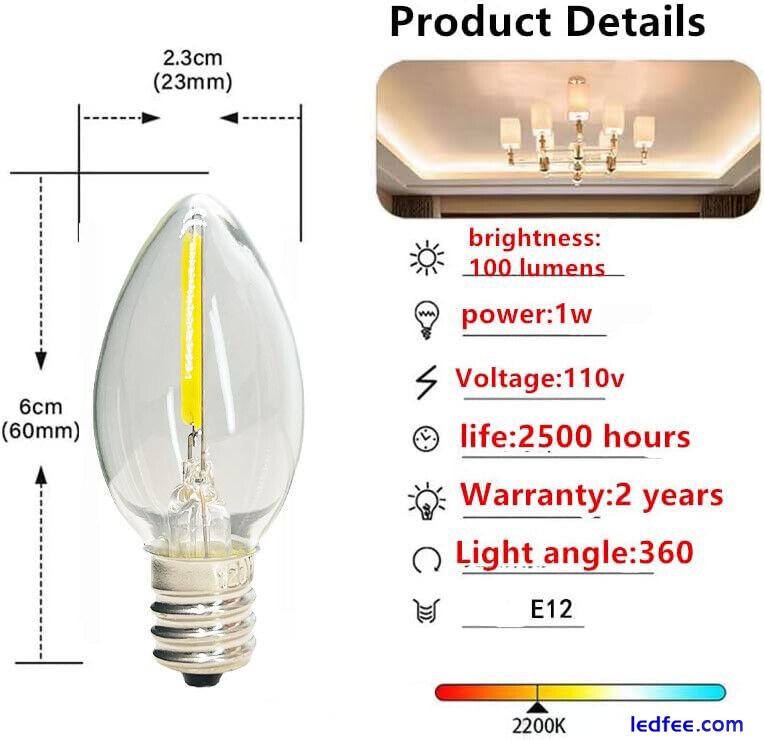 LED Filament Candle Light Bulb E14 1W Screw Vintage Lamp Warm White AC 220V 2 
