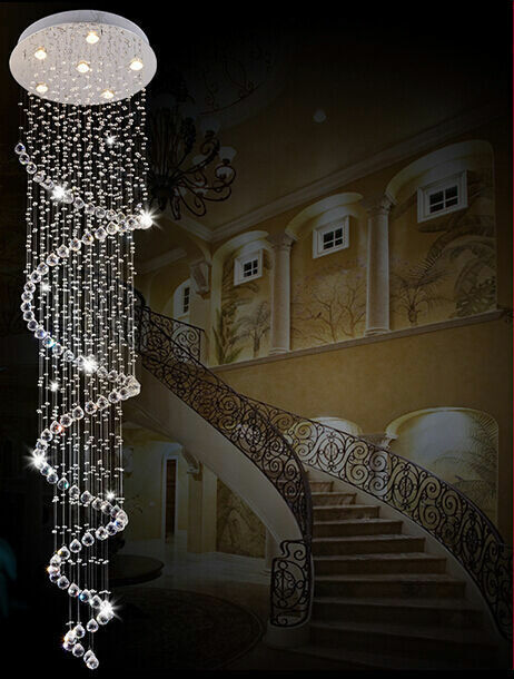 Luxury LED Crystal Spiral Pendant Lamp Ceiling Light Stair Chandelier Loft 4 