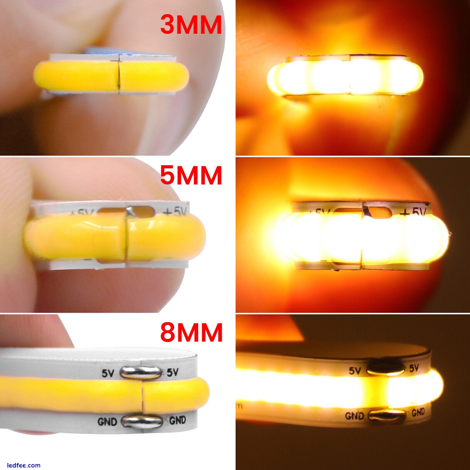 3mm 5mm 8mm COB LED Strip Light High Density Flexible Tape 5V Linear Lighting 5 