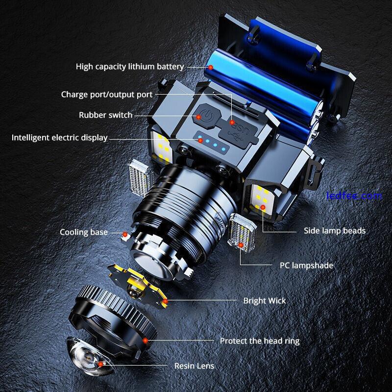 Super Bright LED Headlamp Flashlight USB Rechargeable Headlight Waterproof Lamp 3 