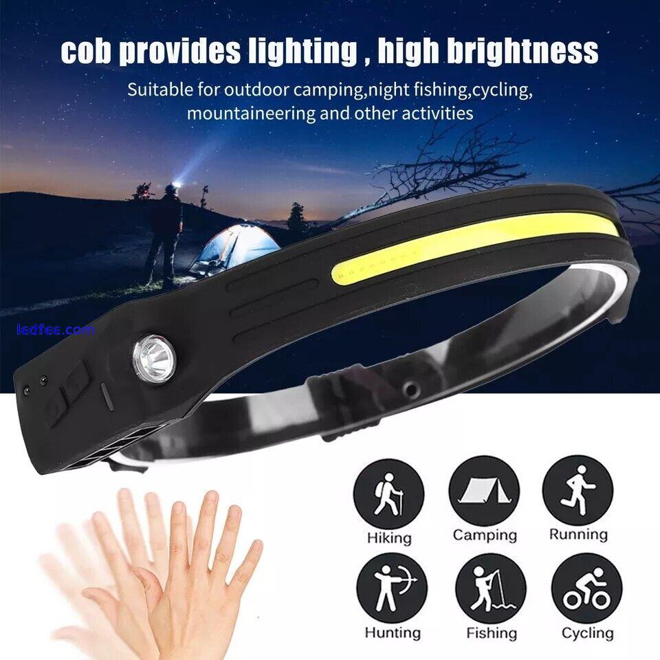 Waterproof COB Headlamp Night Flashlight LED Motion Sensor Head Torch Headlight 3 
