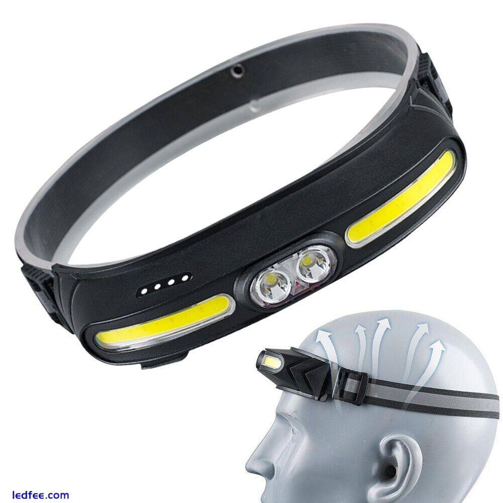 LED Headlamp Super Bright Head Torch COB Headlight USB Rechargeable Waterproof 2 