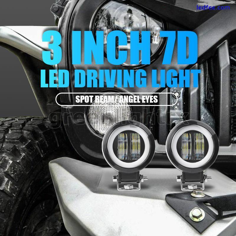 2X 3in LED Work Light Bar Spot Offroad Pods Driving White Angel Eye Halo UTV ATV 0 