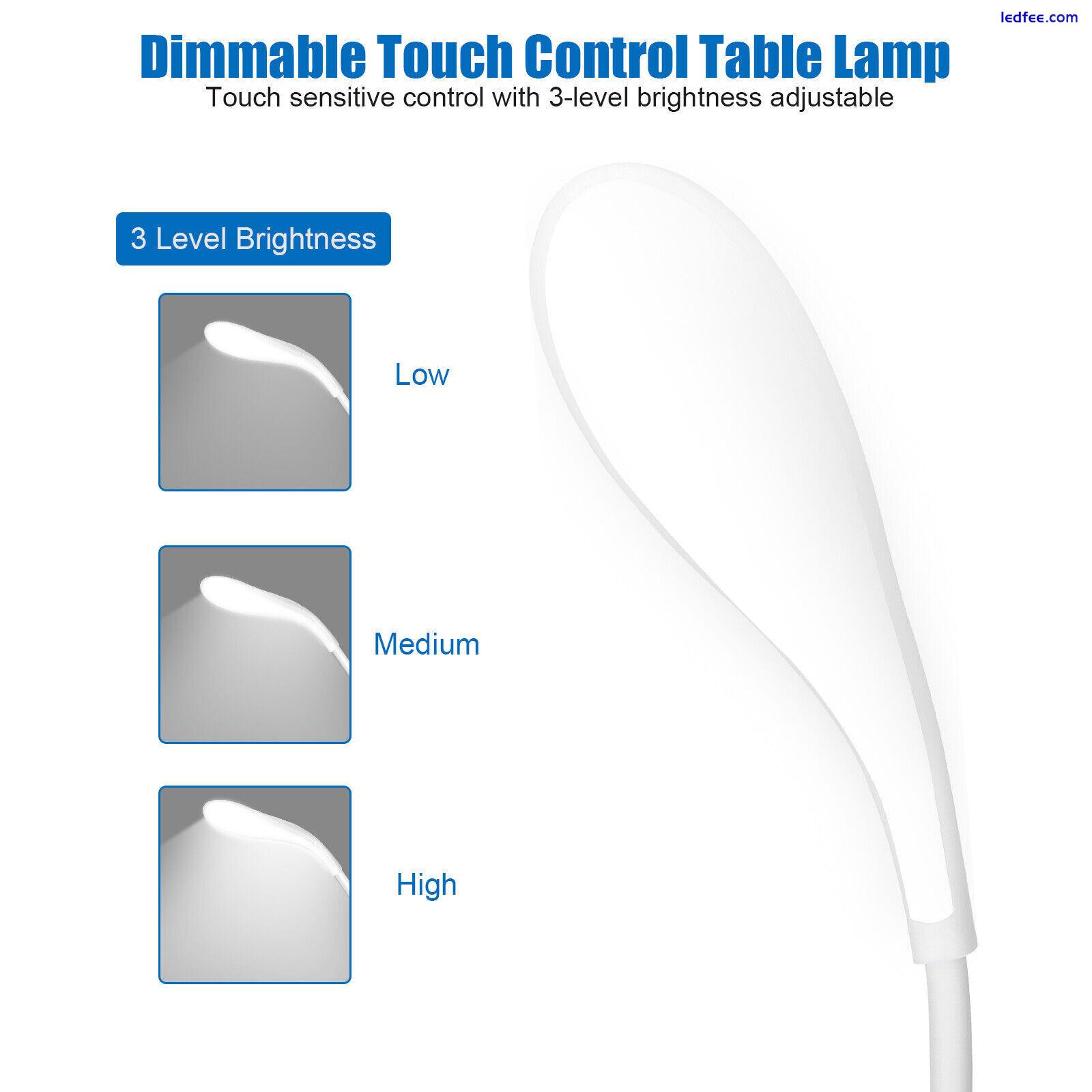 Dimmable LED Desk Light Touch Sensor Table Bedside Reading Lamp USB Rechargeable 3 