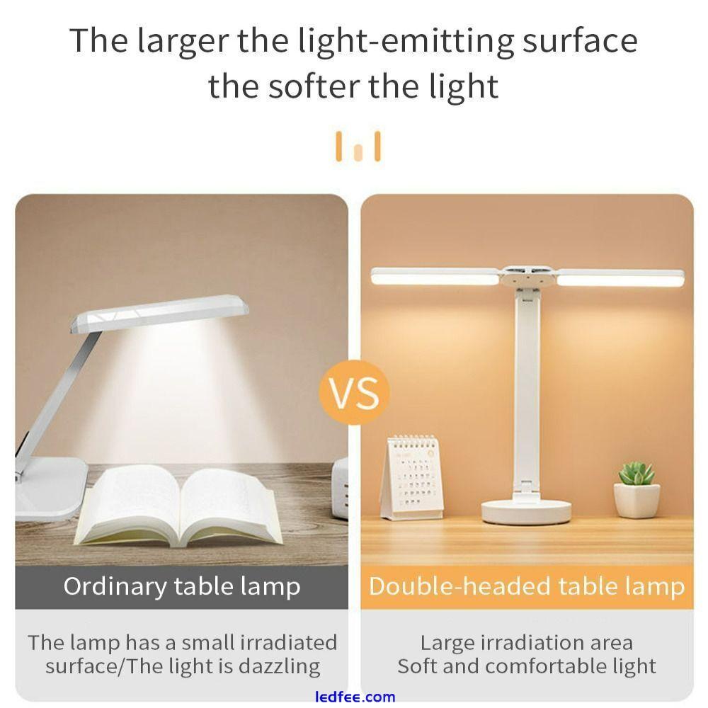 LED Desk Lamp Bedside Study Reading Table Light Double Head USB Ports Dimmable 5 
