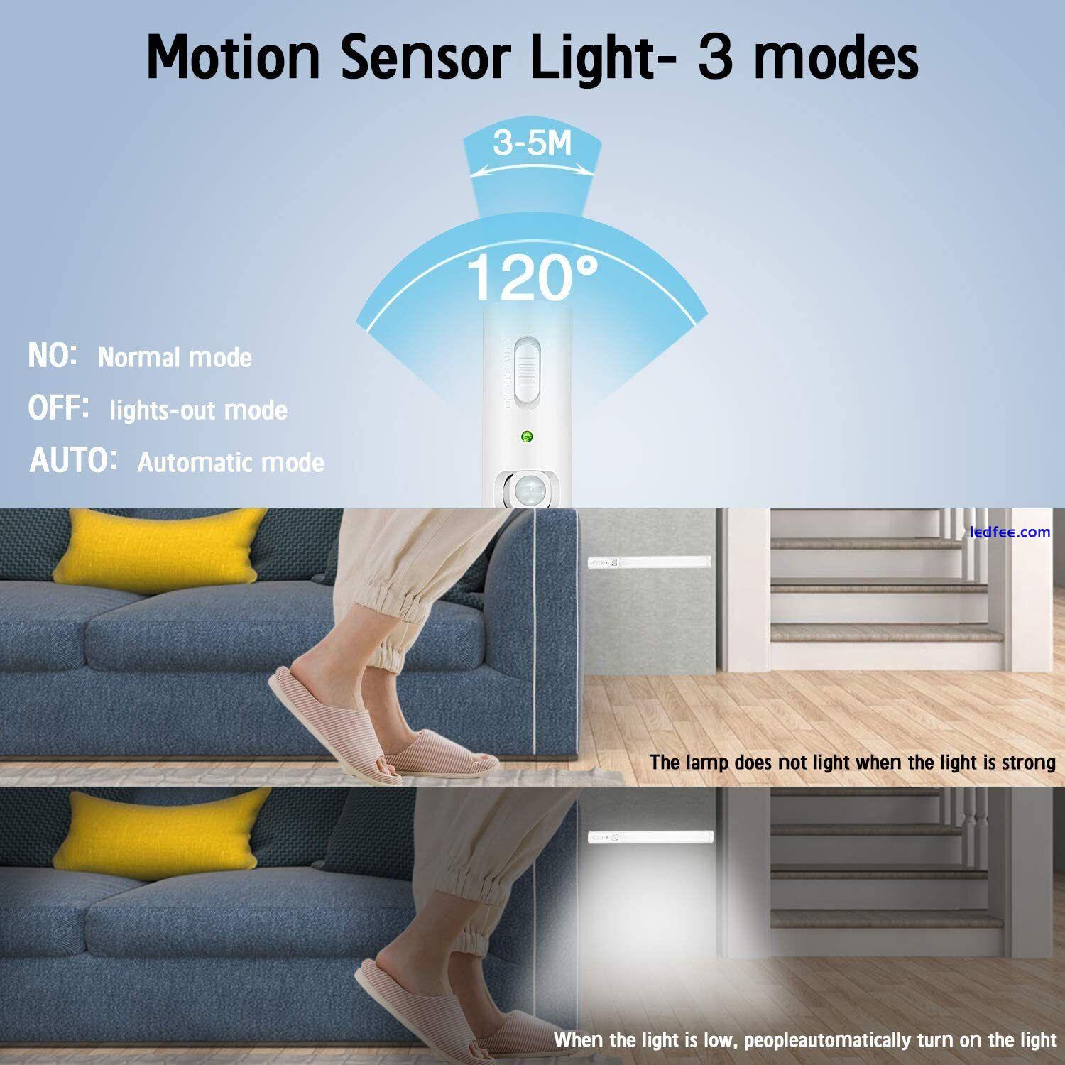 Strip Light LED PIR Motion Sensor USB Rechargeable Magnetic Cabinet Closet Lamp 3 