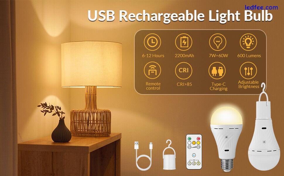 Emergency LED Light Bulb Dimmable Rechargeable Remote Control Lamp USB Touch AC 2 