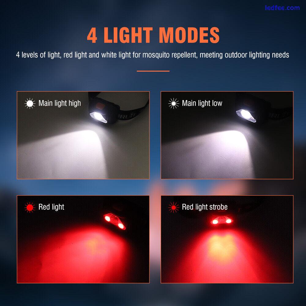 2x Super Bright LED Headlamp Head Torch Red Light Flashlight 4 Mode Camping Lamp 1 