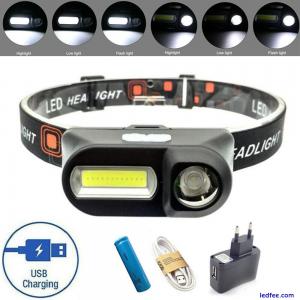 6 Modes USB Rechargeable Headlamp COB LED Headlight Head Light Torch Flashlight