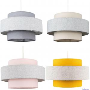 Ceiling Light Shade 2 Tier Cotton Pendant Easy Fit Tiered Lampshade Lamp Lounge