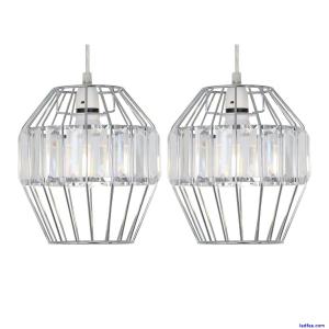 Set of 2 Chrome Easy Fit Ceiling Lightshades Bedroom Living Room Pendant Shade