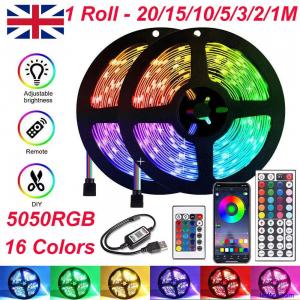 1-20M LED Strip Lights 5050 RGB Colour Changing Tape Cabinet Kitchen TV Lighting