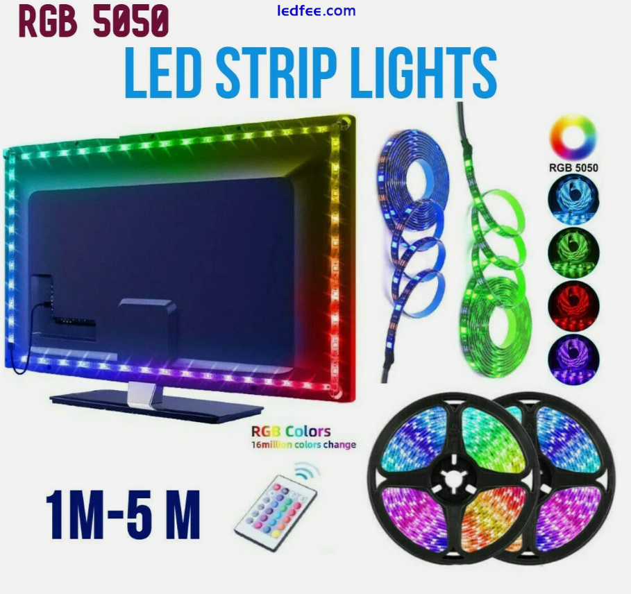 1-20m LED Strip Lights 5050 RGB Colour Changing Tape Cabinet Kitchen TV Lighting 1 