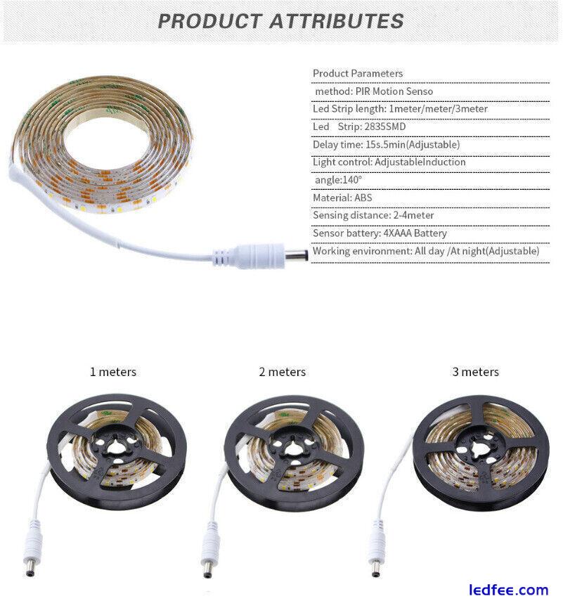 PIR Motion Sensor LED Strip Light 5V USB Battery Powered 60LED/m 2835 Flexible 4 