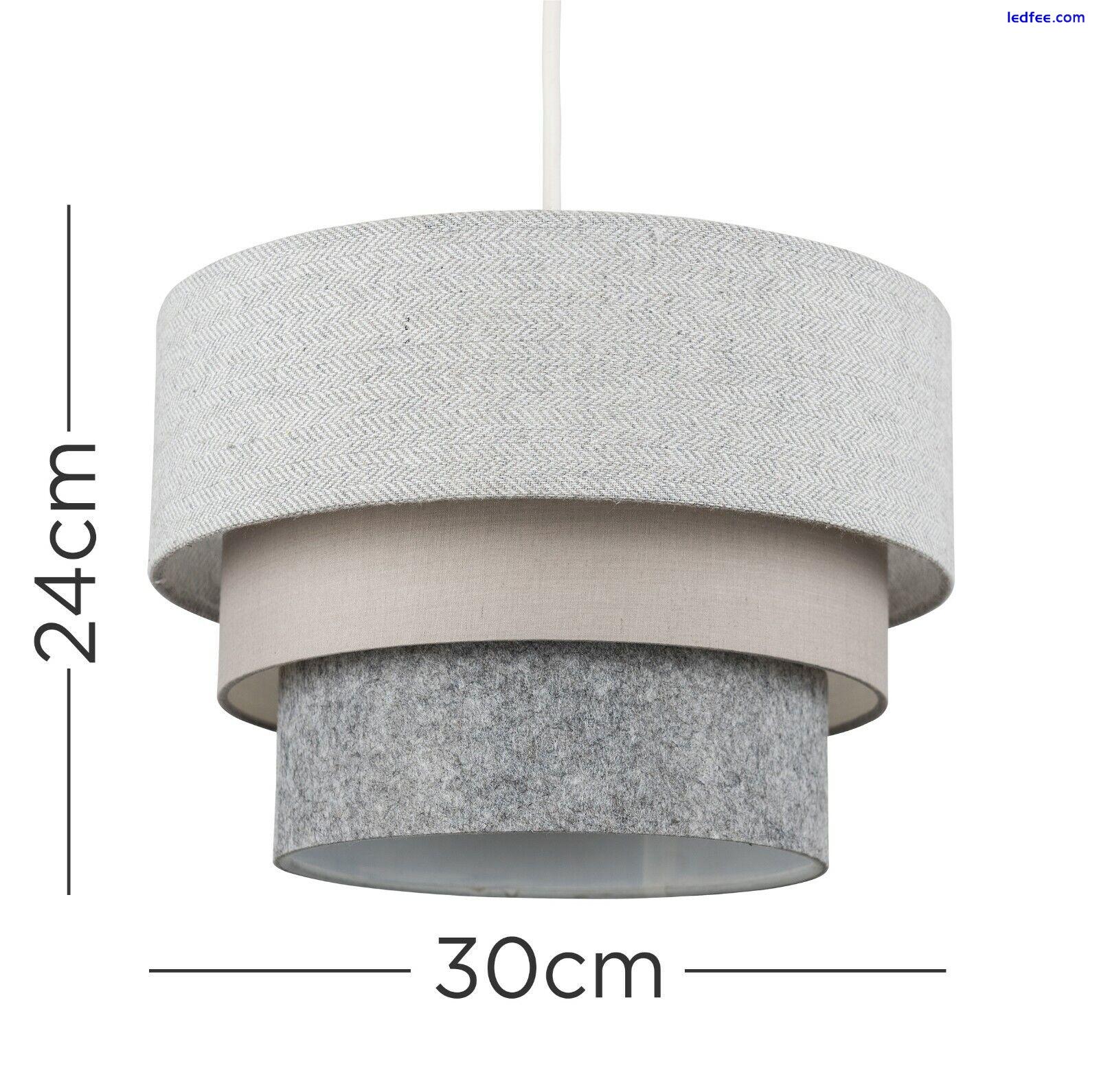 Grey Ceiling Light Shade 3 Tier Living Room Pendant Easy Fit Lampshade LED Bulb 3 