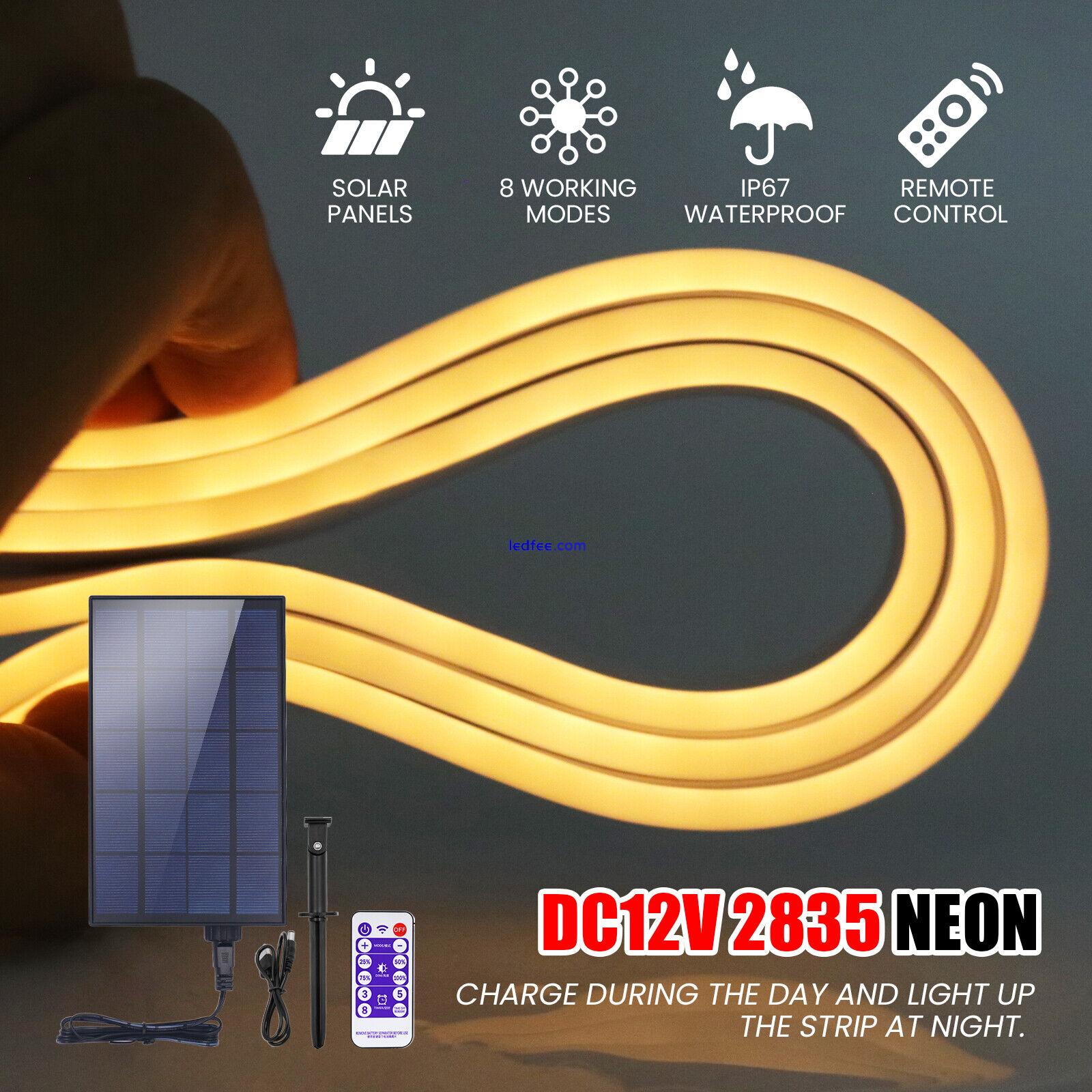 12V Solar LED Strip Neon Flex Rope Light Waterproof Flexible Outdoor Lighting UK 0 