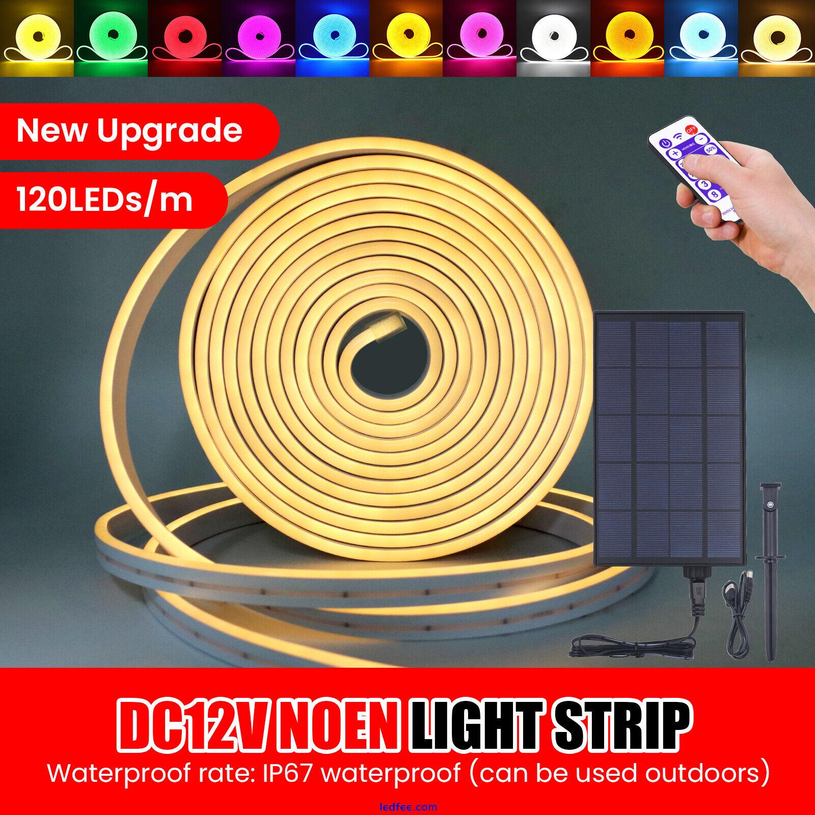 12V Solar LED Strip Neon Flex Rope Light Waterproof Flexible Outdoor Lighting UK 2 