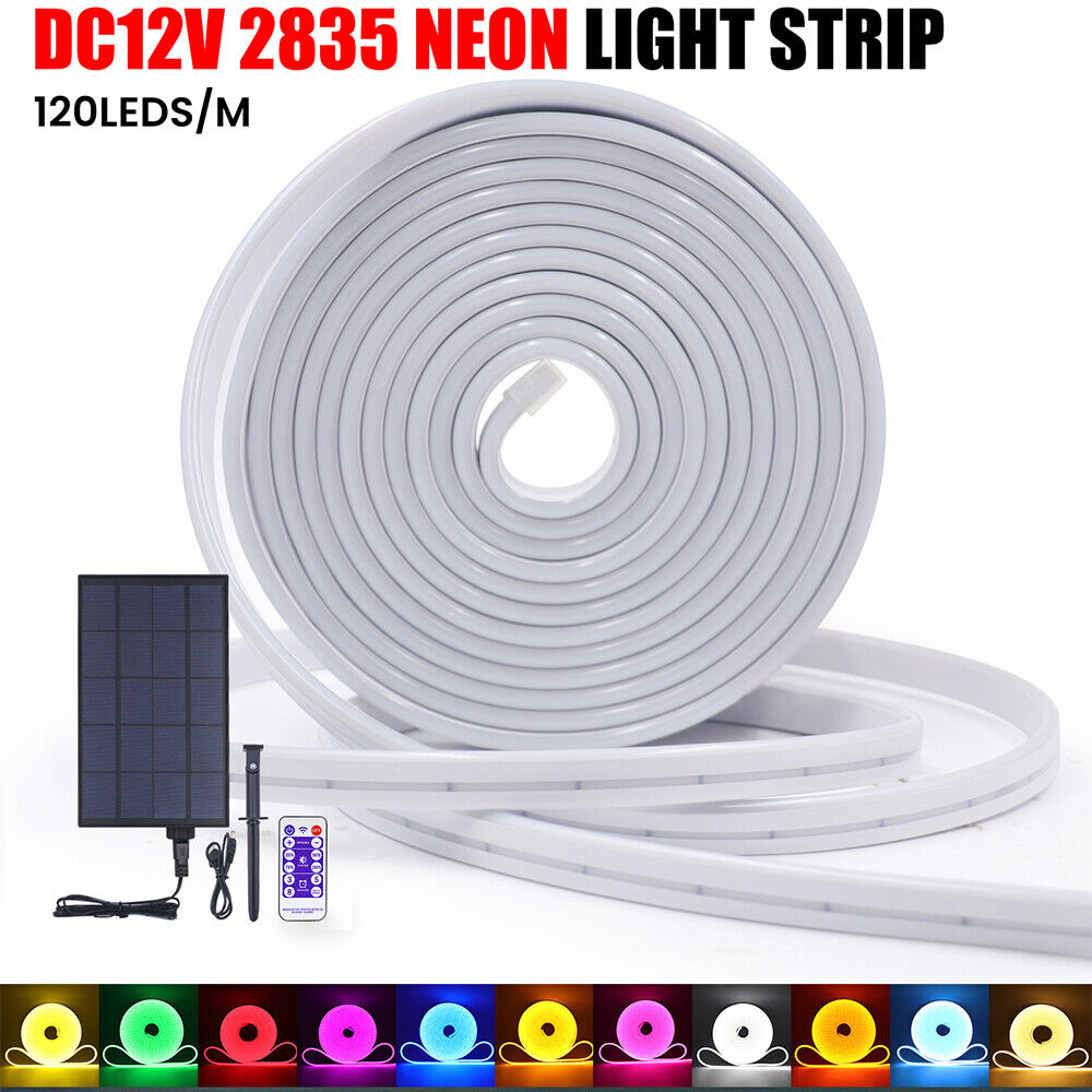 12V Solar LED Strip Neon Flex Rope Light Waterproof Flexible Outdoor Lighting UK 3 