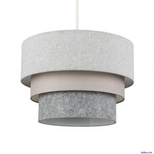 Grey Ceiling Light Shade 3 Tier Living Room Pendant Easy Fit Lampshade LED Bulb