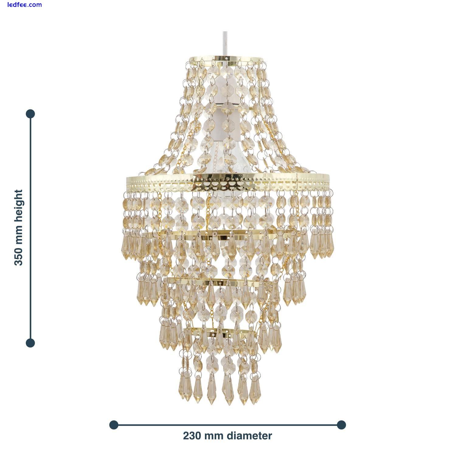 Modern Easy Fit Gold & Amber Acrylic Crystal Chandelier Style Light Shade 2 