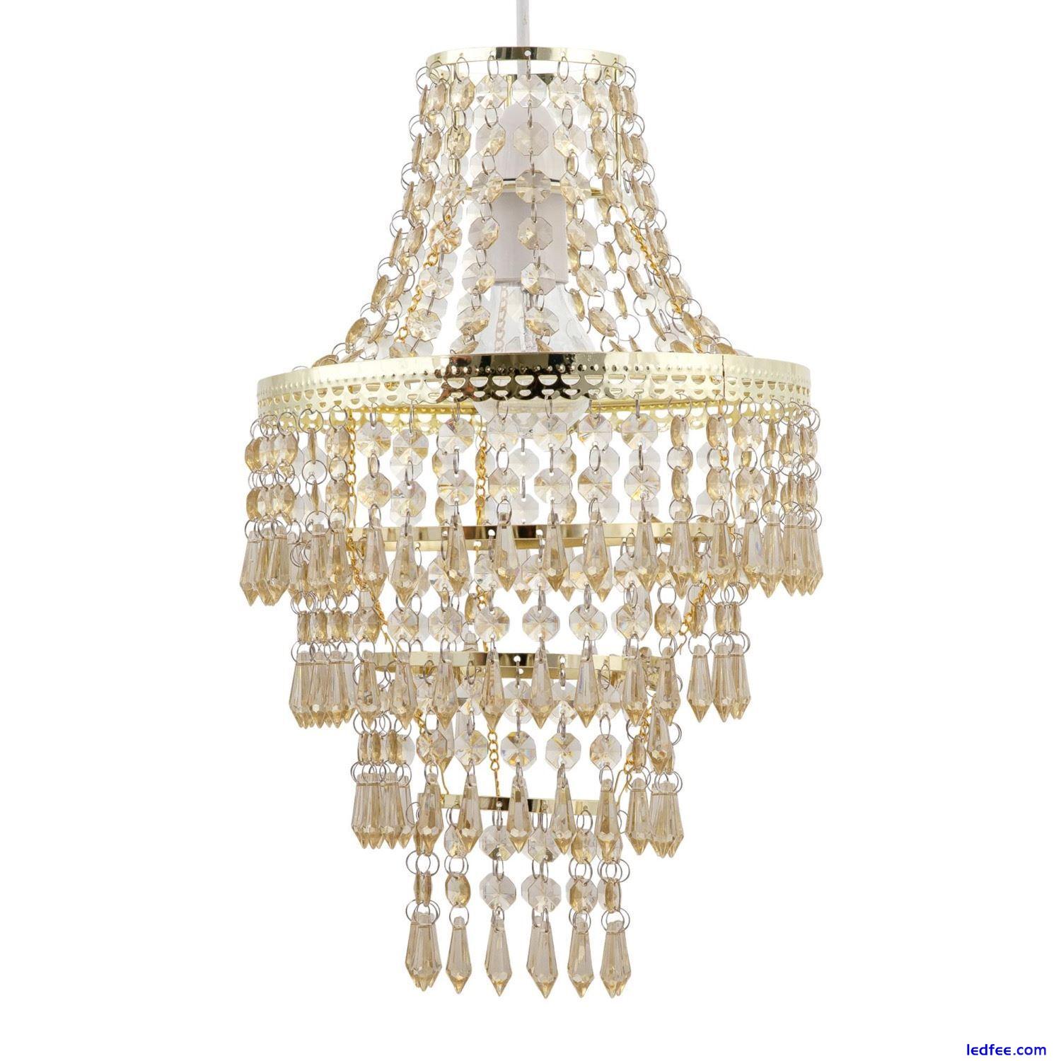 Modern Easy Fit Gold & Amber Acrylic Crystal Chandelier Style Light Shade 0 