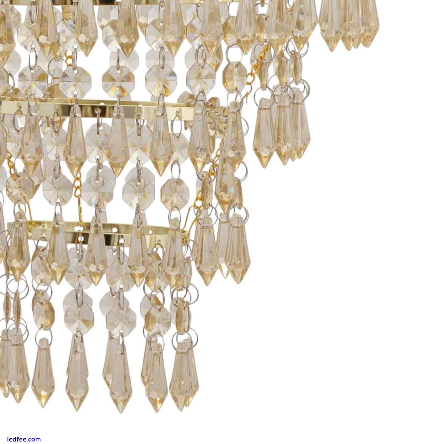 Modern Easy Fit Gold & Amber Acrylic Crystal Chandelier Style Light Shade 3 