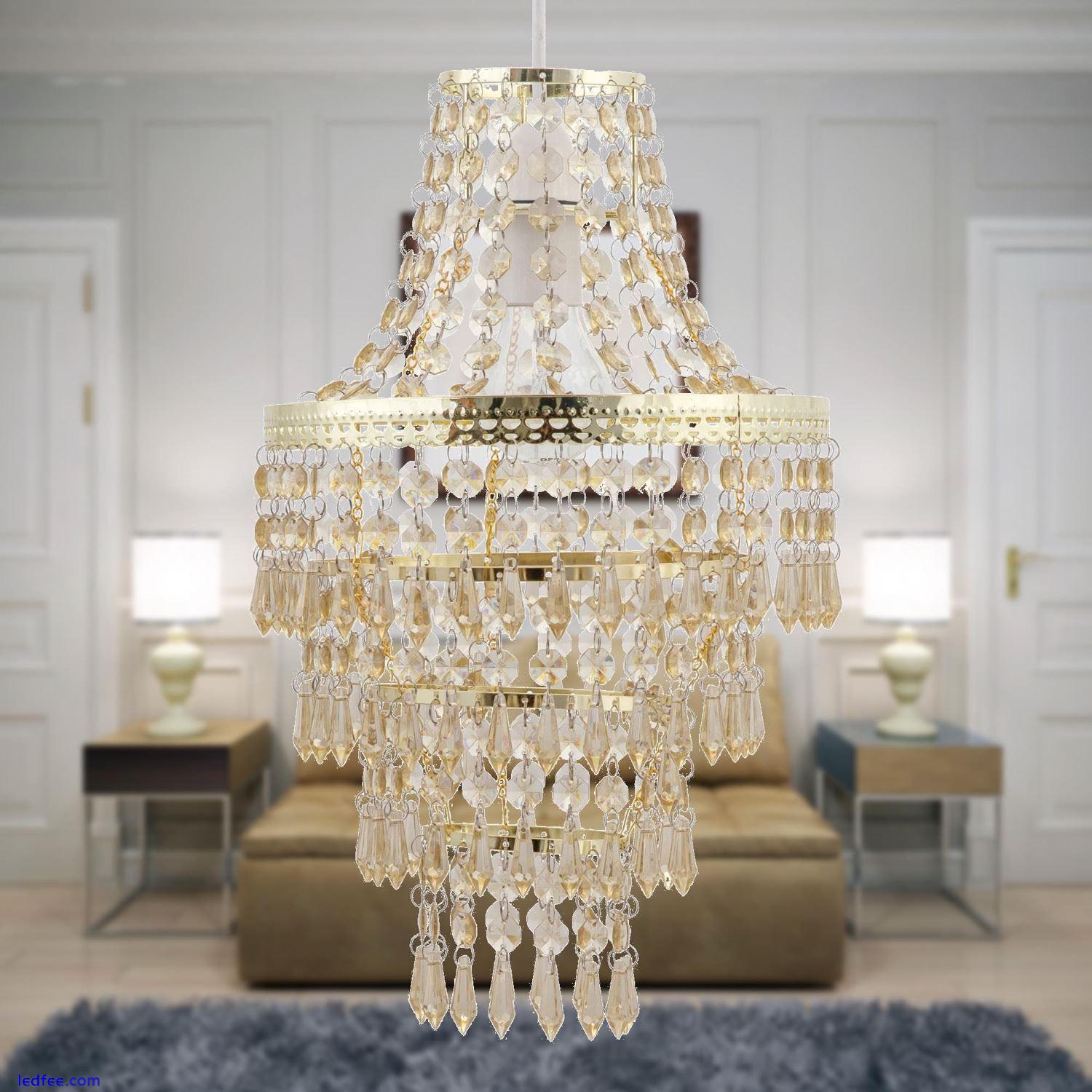 Modern Easy Fit Gold & Amber Acrylic Crystal Chandelier Style Light Shade 4 