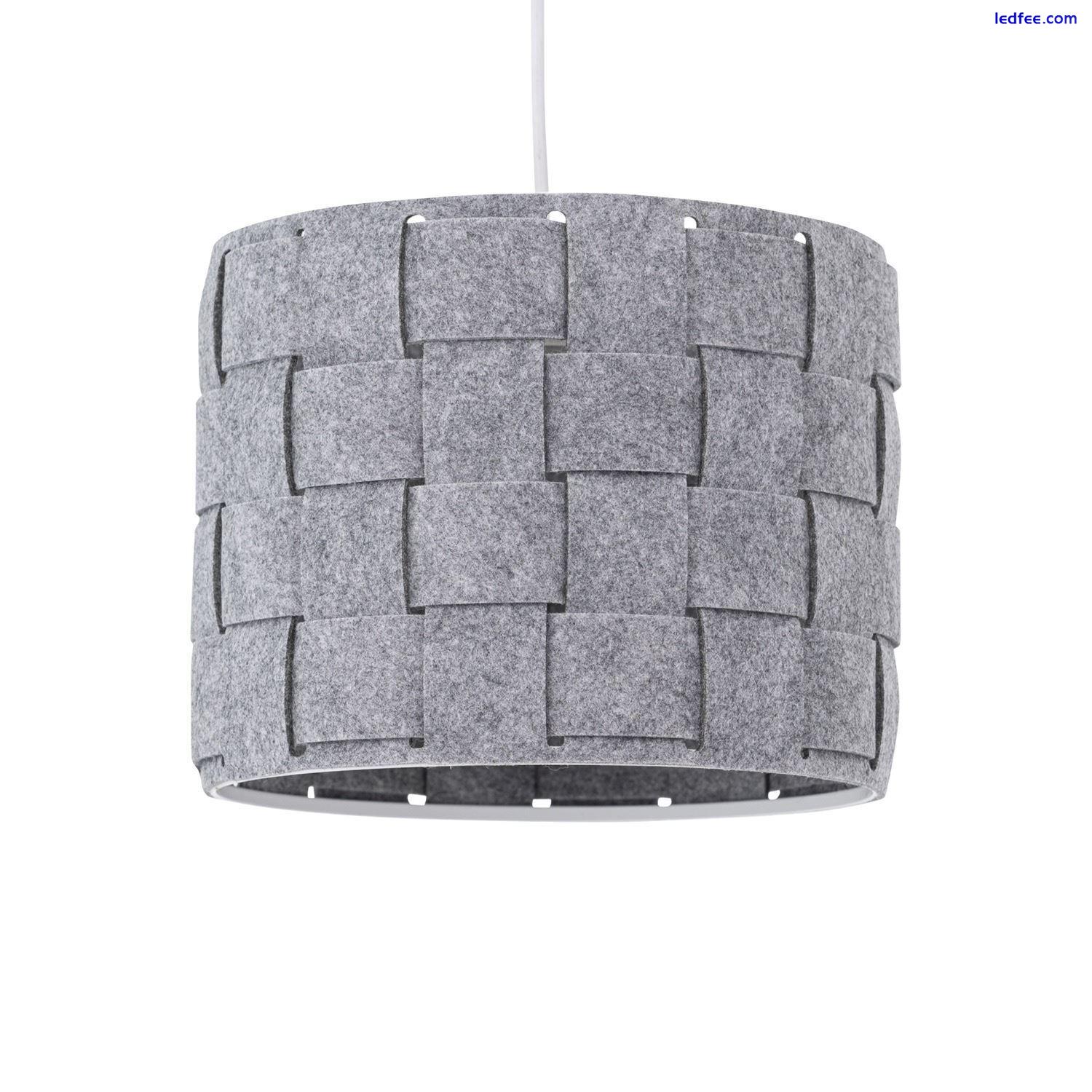 2 x Modern Ceiling Light Shades Grey Felt Weave Design Easy Fit Drum Lampshades 3 